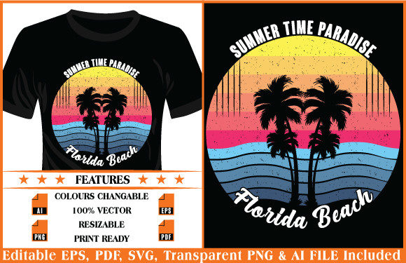 Beach T-shirt Summer Time Paradise Graphics