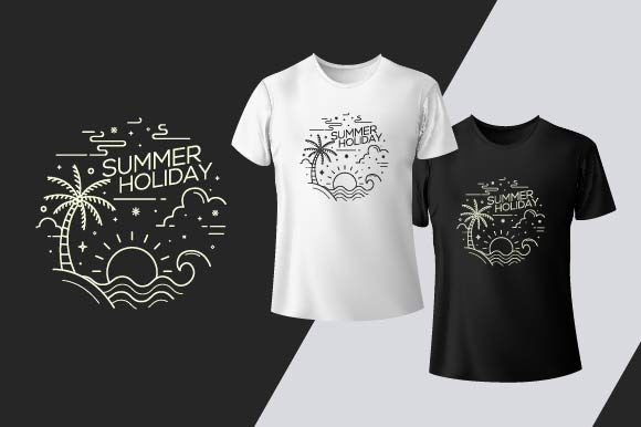 Summer Holiday Line Art T-Shirt Design