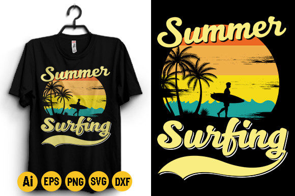 Summer Surfing T-shirt Design Template