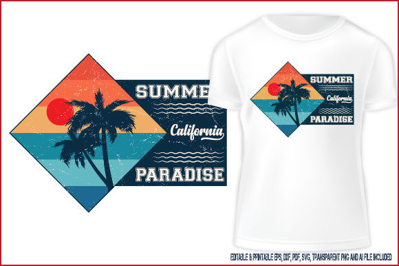 Summer T-shirt California Vector Text Graphics